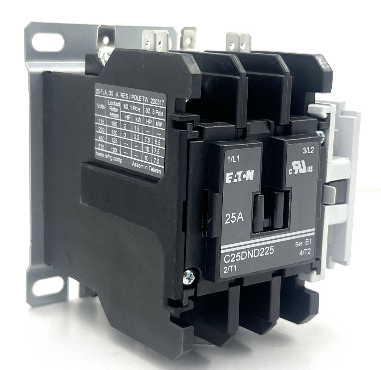 Eaton C25DND225AA DP Contactor 25A 2P Coil: 110/120V w/Auxiliary Contact C320KGI