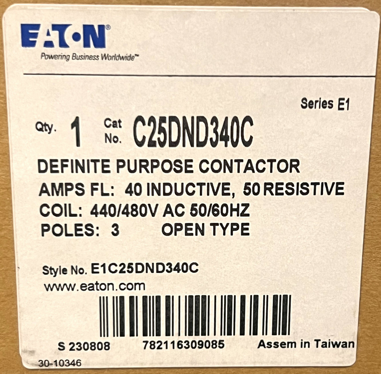 Eaton C25DND340C Definite Purpose Contactor  40A 600V 380-415VAC 3P 