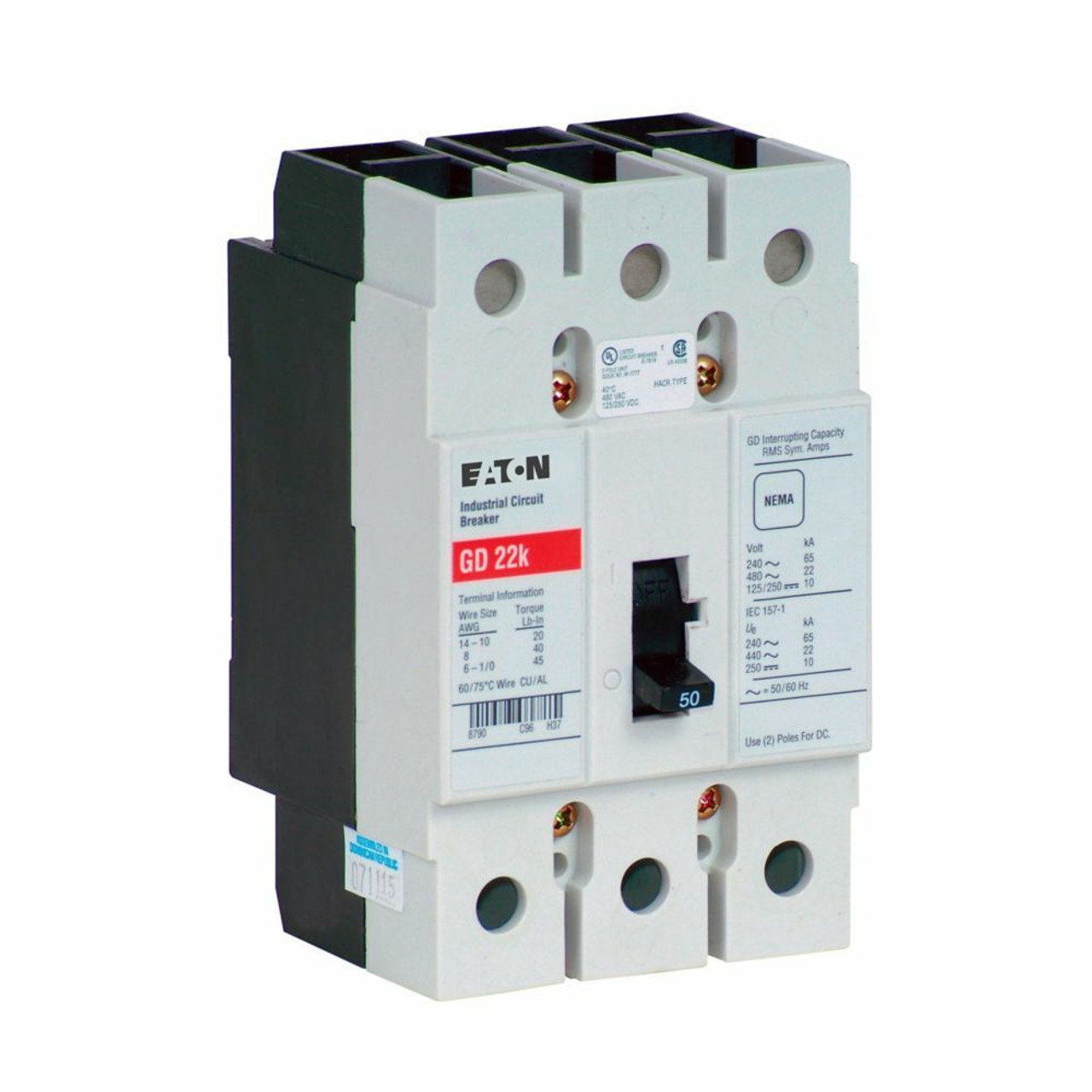 Eaton GD3050 Circuit Breaker 50A 480V 3P 65kA