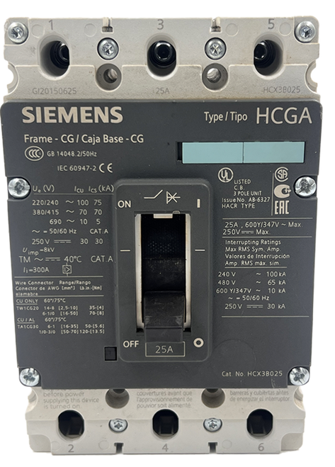 Siemens HCX3B025 Circuit Breaker 25A 480V 3P 65kA