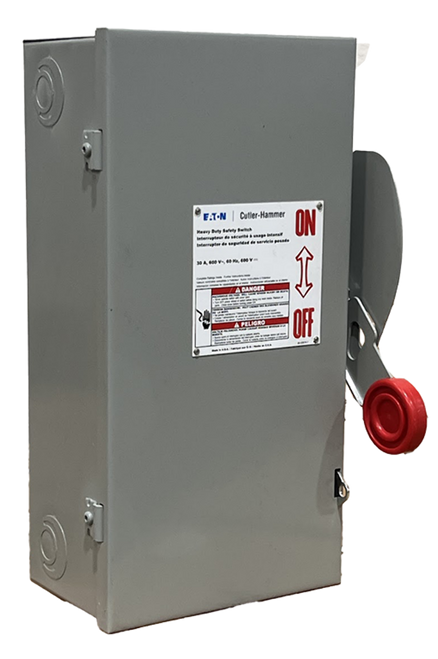 Eaton DH261FGK Fusible Disconnect Heavy Duty 30A 600V NEMA 1 2P 1Ph 2W