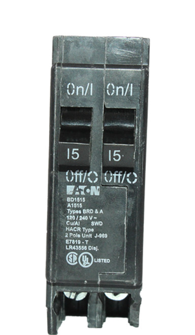 Eaton BD1515 Tandem Circuit Breaker | 15A | 1 Pole per Circuit | 120/240V AC | Type BD | Plug-In