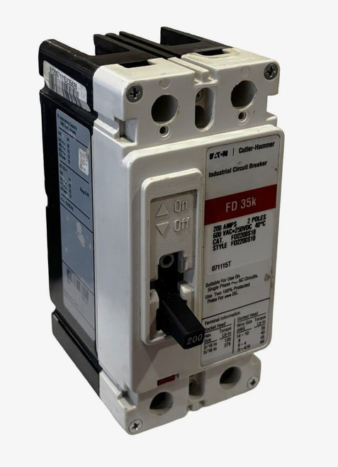 Eaton FD2200S18 Circuit Breaker 200A 2P 600V 35kA @ 480V | W/ Shunt Trip SNT1RP03K | FD Frame Eaton FD2200S18 Circuit Breaker 200A 2P 600V 35kA @ 480V | W/ Shunt Trip SNT1RP03K | FD Frame