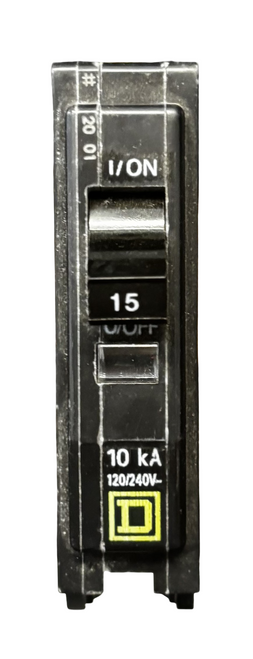 Square D QOB115 Mini Circuit Breaker, QO, 15A, 1-Pole, 120/240V AC, 10kA, Bolt-On