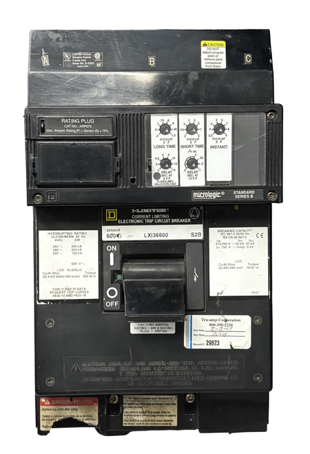 Square D LXI36600 I-Limiter Circuit Breaker | 600A | 600V AC | 3-Pole | 100kA | ARP075 Plug | Damaged Front Corner
