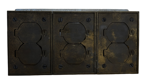 Thomas & Betts SP6431 3-Gang Cast Iron Floor Box Brass Trim Watertight Adjustable