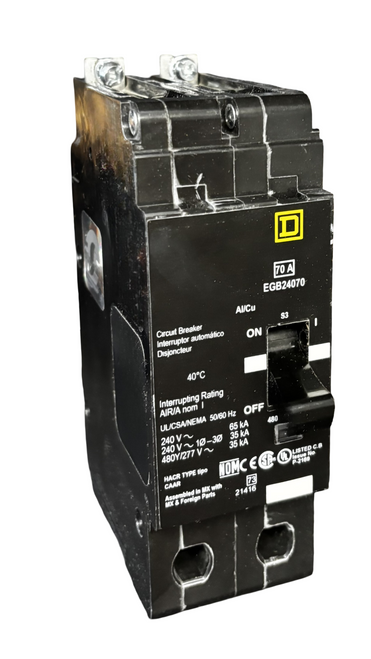 Square D EGB24070 2-Pole 70A Mini Circuit Breaker – E-Frame, 480Y/277VAC, Bolt-On, Visi-Trip, Thermal-Magnetic