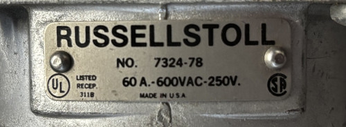 Russellstoll 7324-78 60A Pin & Sleeve Receptacle Box Assembly, 3P4W, 600VAC, Aluminum