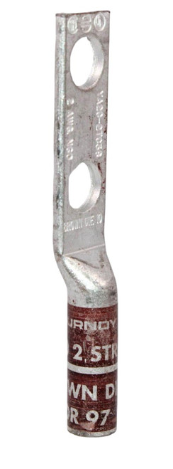 Burndy YA2C-2TC38 Copper Compression Lug (Hylug™) – 2 AWG, Two-Hole, Tin-Plated