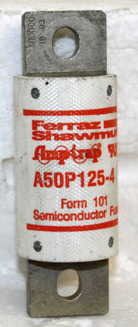 Ferraz Shawmut A50P124-4 Amp-Trap Fuse 125A 500 AC 450 DCV Diameter: 1 1/4 Inch Insulating Material Glass Melamine Laminate Connection/Terminal Material Tin Plated Brass Mounting Type Bolt-In