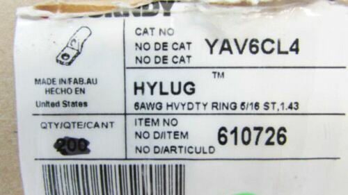 Burndy YAV6CL4 Copper Compression Lug | 6 AWG Flex | 5/16" Stud | Tin Plated