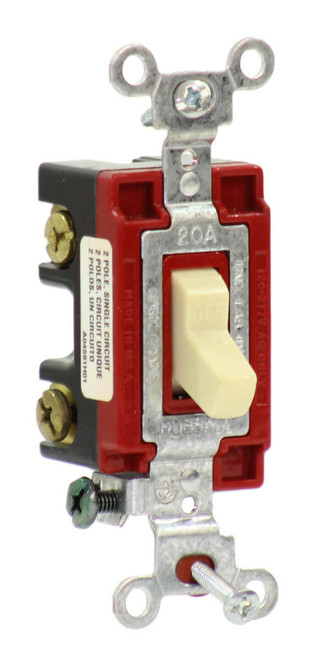 Hubbell CS1222I Toggle Switch 20A 120/277V Double Pole, Ivory, For Back and Side Wiring, Specification Grade, 1222I