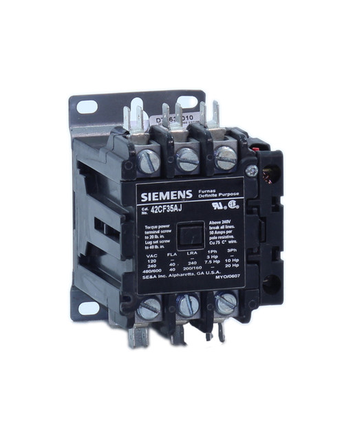 Siemens 42CF35AJ Definite Purpose Contactor 40A 3P 24V Coil w/ Auxiliary Furnas 49ACR6 Series F