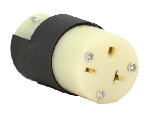 Hubbell HBL5469C Female Connector Body Material: Nylon Female Sex Color: Black And White Conductor Range: 14-12AWG; Number of Conductors 3-Wire Grounding; Wire Size:18-10 AWG