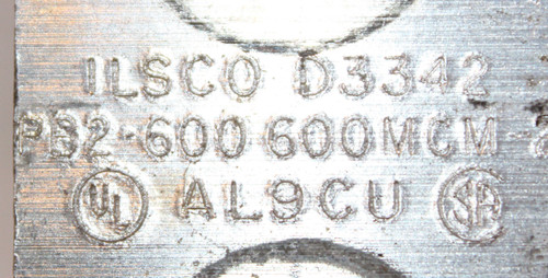 Ilsco PB2-600 Dual-Rated Panelboard Lug, 2-Port, 2 AWG–600 kcmil, Aluminum, Tin-Plated