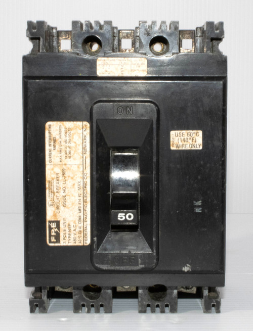 Federal Pacific NEF431050 Breaker 50A 480V 3P 14KA Thermal Magnetic
