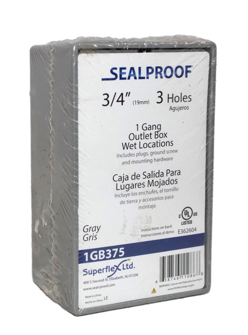 Superflex Ltd Sealproof 1GB375 Gray 3 Holes 3/4 inch Outlet Outdoor Weatherproof Gang Box