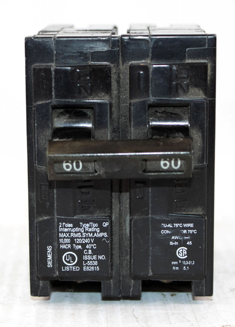 Siemens Q260 Breaker 60A 240V 2P 10KA ..