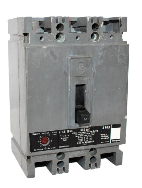 Westinghouse HFB3110ML Breaker 10A 600V 3P 18KA Trip Adjustment