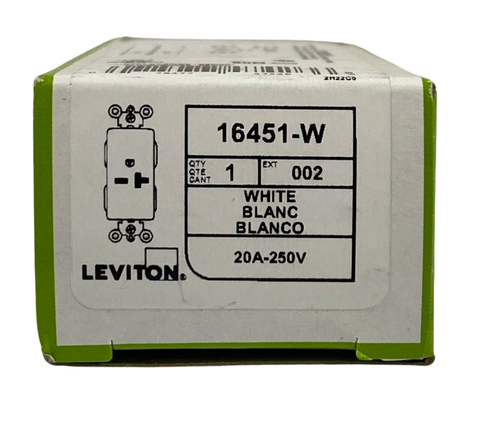 Leviton 16451-W Decora Plus Single Receptacle 20A 250V NEMA 6-20R 2P 3 Wire