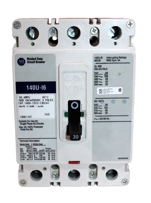 Allen-Bradley 140U-I3C3-C30 Molded Case Circuit Breaker | 30A | 600V AC | 3-Pole | 18kA
