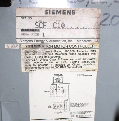 Siemens SCFC10 Combination Starter Fusible NEMA 1 1/4A 600V 10Hp