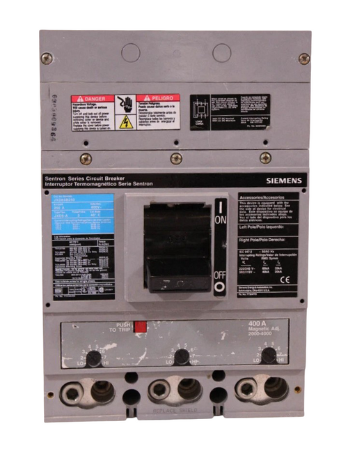 Siemens JXD63B250 Breaker | 250A Frame, 400A Trip Unit | 3-Pole 600V | 65kA Interrupt | Bolt-On MCCB