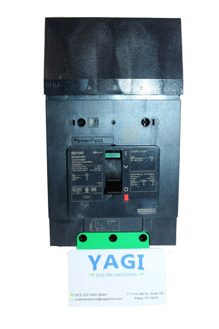 Square D BDA34100Y Circuit Breaker | PowerPacT B | 100A | 3-Pole | 480Y/277V AC | 18kA | I-Line | Thermal Magnetic