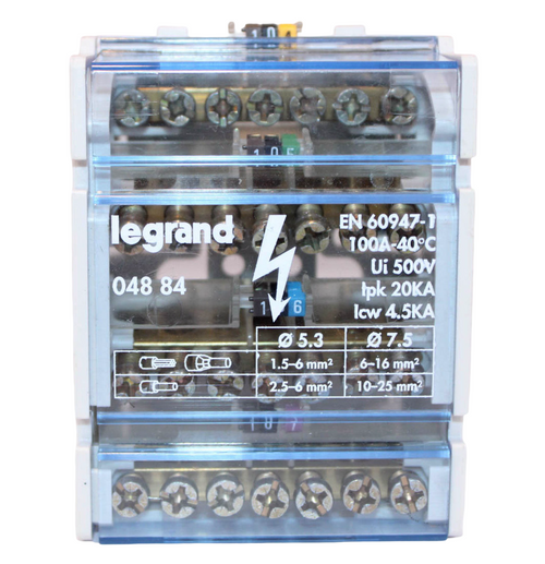 Legrand 048 84 Modular Distribution Block 100A 400V 4P 4 Bars Rail/Screw Mount