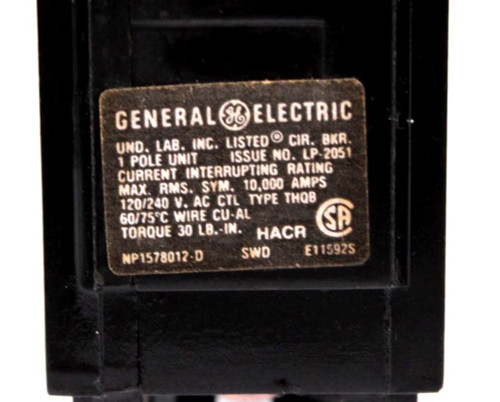 General Electric THQB1120 Circuit Breaker 20A 1P 120/240V 10kA Bolt-On