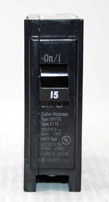 Cutler Hammer BR115 Breaker 15A 120/240V 1P 10kA Plug-In
