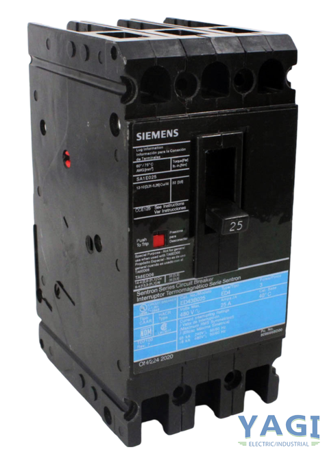 Siemens ED43B025 Breaker 25A 480V 3P 3PH 50/60Hz 18kA Panel Mount Thermal/Magnetic