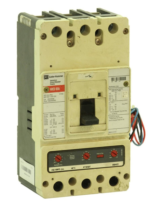 Cutler Hammer HKD3250 Breaker 1/pkg 250A 600V 3P 35kA HKD3400F w/ Trip Unit KT3250T Auxiliary Switch