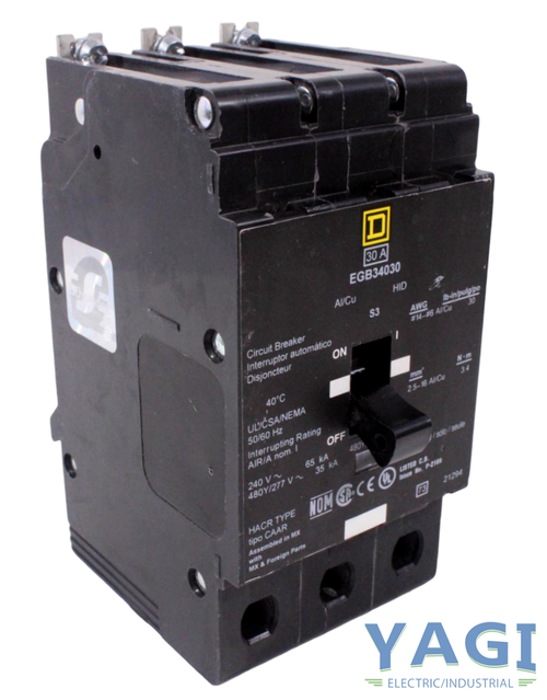 Square D EGB34030 Breaker 30A 480Y/277V 3P 3PH 35kA E Frame Thermal Magnetic Bolt On