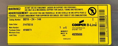 Cooper B-Line 807A-24-144 Cable Tray Cover Flange Straight Section Aluminum Flange Top Use With Series 2, 3, 4 and 5 Cable Tray