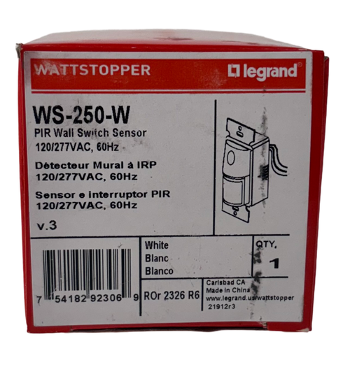 Legrand WS-250-W PIR Wall Switch Sensor 120-277V 60Hz 180° Coverage Wattstopper