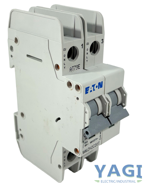 Eaton WMZH2C20T Breaker 20A 480V 2P 1PH 14kA Type C DIN Rail Feed-Thru LI