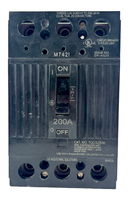 General Electric TQD32200 Breaker 200A 240V 3P 3PH 10kA Thermal Magnetic Bolt-On