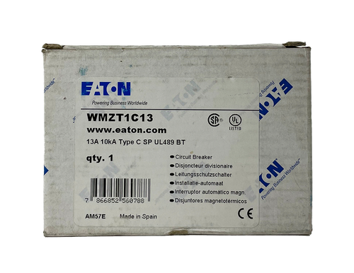 Eaton WMZT1C13 Breaker | 13A | 277V | 1-Pole | 1PH | 10kA | Type C | DIN Rail | Trip Indicator | Standard Terminal