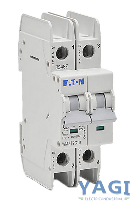 Eaton WMZT2C10 Breaker 10A 277/480V 2P 1PH 10kA Type C DIN Rail Feed-Thru LI