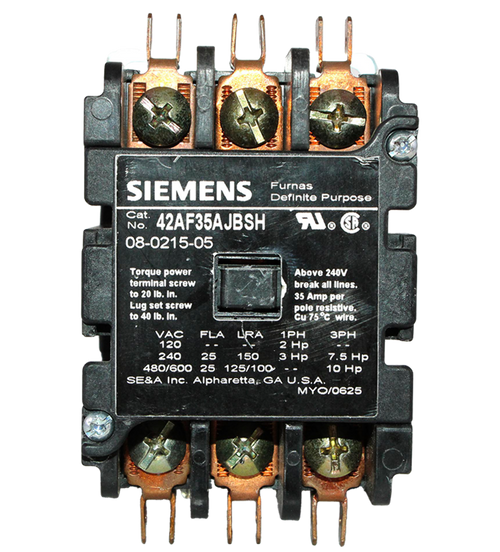 Siemens 42AF35AJBSH Definite Purpose Contactor 480/600V 25FLA 125/100LRA 3Ph 10Hp