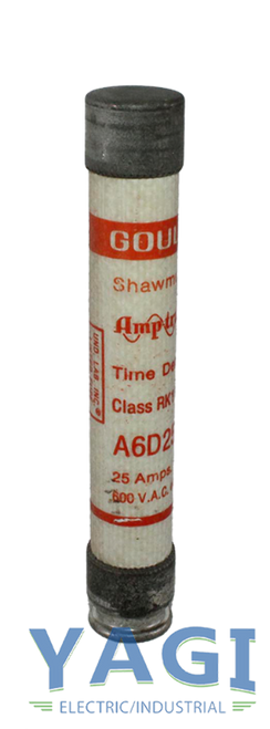 Gould Shawmut A6D25R Time Delay Fuse, 25A 600V, 200kA IR, RK1 Class