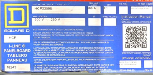 Square D HCP23598 I-Line Panelboard 800A Main Lug W/HC4259WP Enclosure Type 3R/12