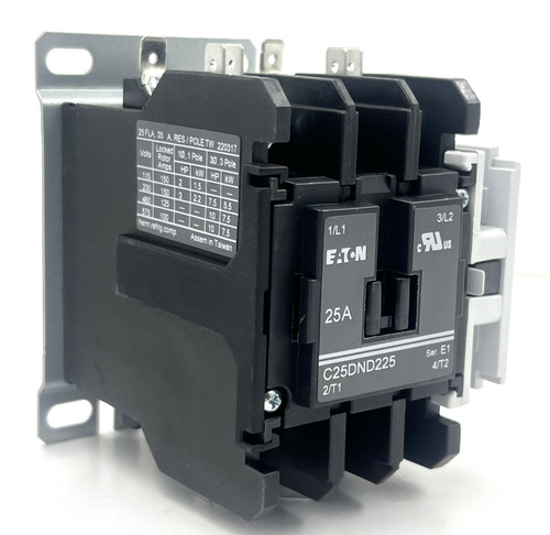 Eaton C25DND225AA DP Contactor 25A 2P Coil: 110/120V w/Auxiliary Contact C320KGI