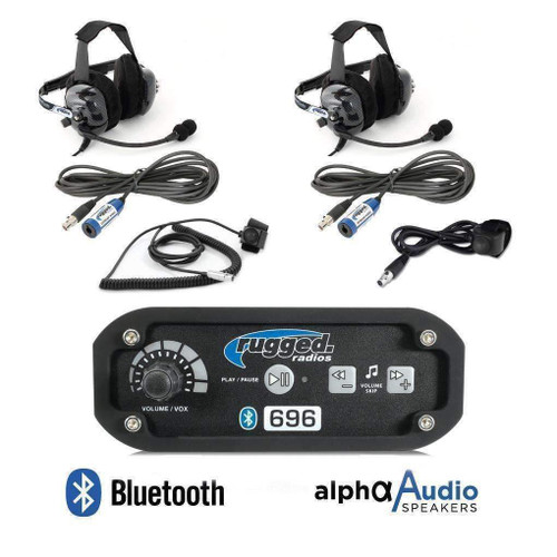 Rugged Radios Intercom System 2 Person W/Headsets Bluetooth 696-2P-Btu