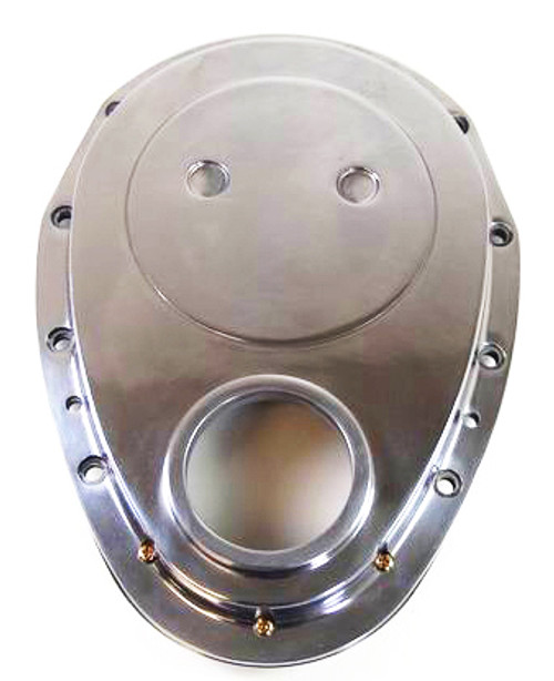 Racing Power Co-Packaged 2-Pc Timing Chain Cover SB Chevy Polished Alum R6043