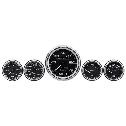 Equus 5-Piece Gauge Set Black Face/Chrome Bezel E7500