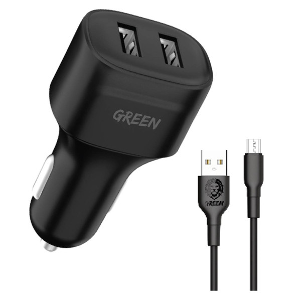 Green Lion Green Lion Dual Port Car Charger 12W with PVC Micro USB Cable 1.2M - Black | GNCC24MCRBK - Phones & Wearables - Lebanon