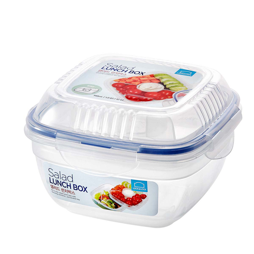 LocknLock LocknLock 950ML Salad Lunch Box With Tray and Sauce Container | HSM8440T - Home & Kitchen - Lebanon