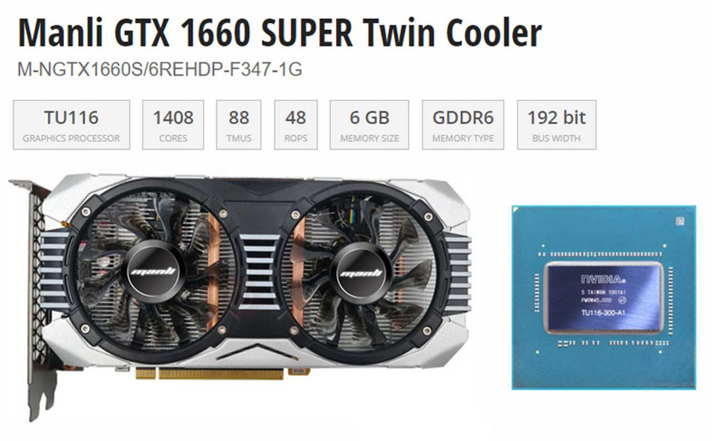 Manli VGA MANLI GeForce GTX 1660 Super 6GB DDR6 192 bit Gallardo Double Fan Graphic Card - Computers & Tech - Lebanon